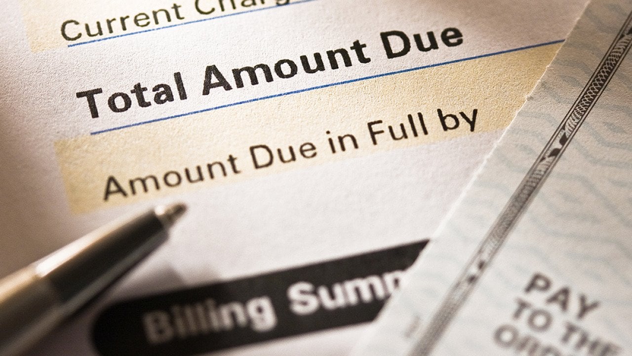 Close up on the total amount due of a bill.