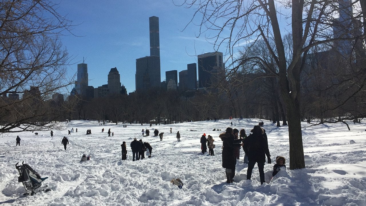 Central Park in New York city, with an accumulated 26.8 inches of snow after a blizzard.