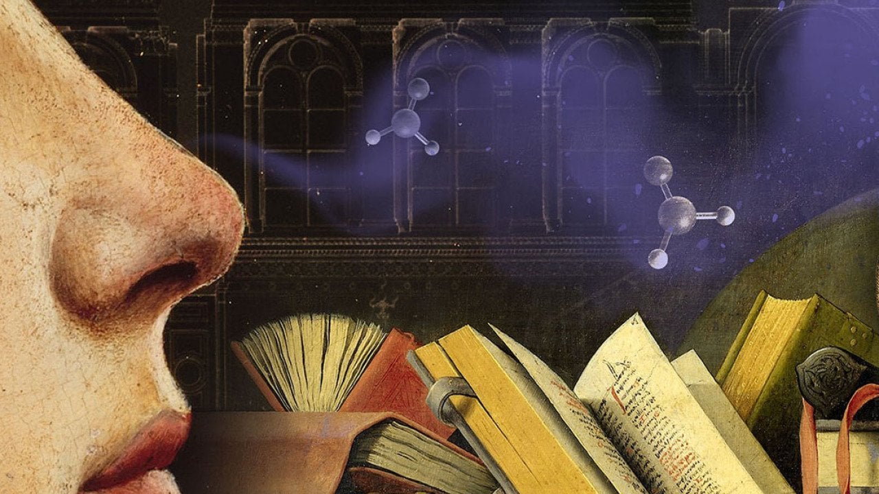 A custom collage-style graphic of historical paintings and artifacts illustrating the concept of smell throughout history.