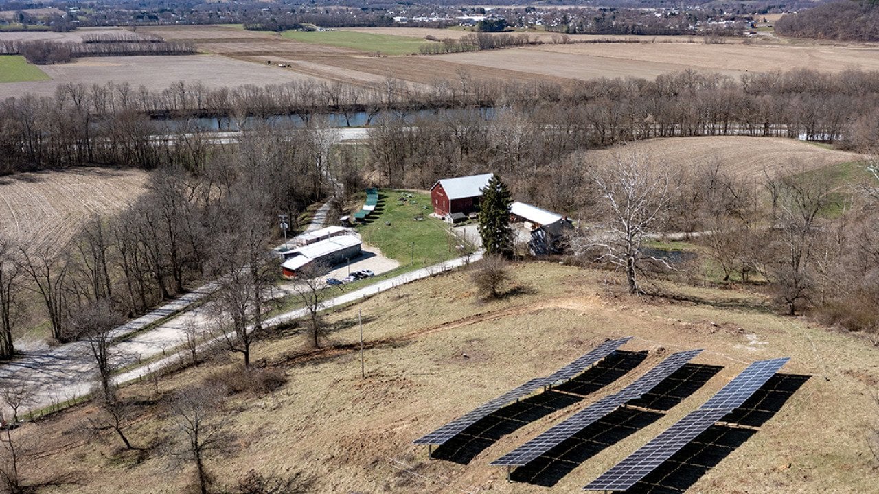 Solar panels at the Wooly Pig Farm Brewery in Fresno, Ohio.