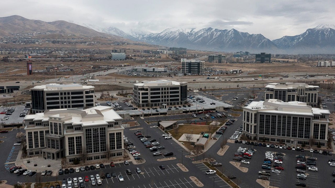 Various office building that make up Silicon Slopes are seen in Lehi on Friday, January 23, 2026.