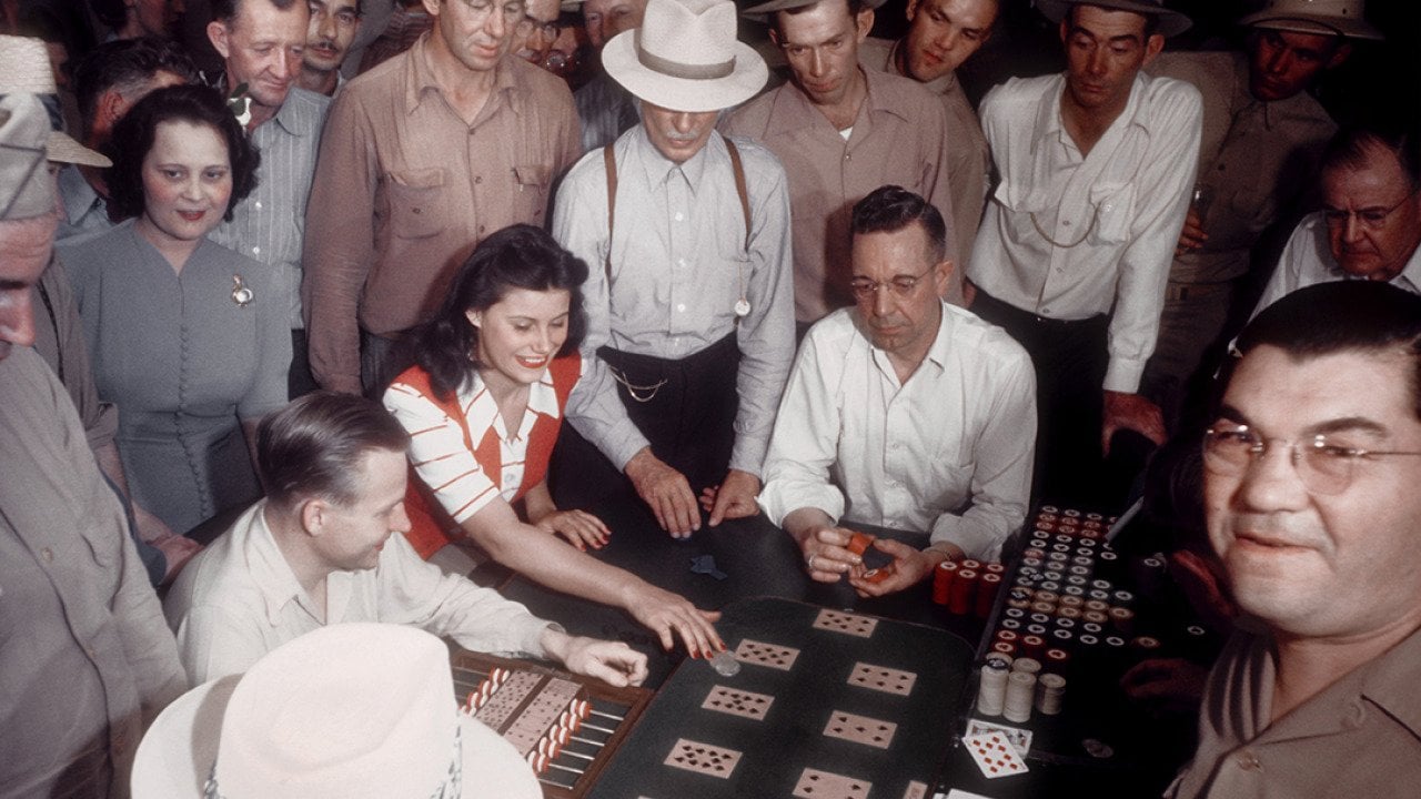 unters play Faro at the El Rancho Vegas hotel and casino, the first resort hotel on the Strip, in July 1942 in Las Vegas, Nevada.