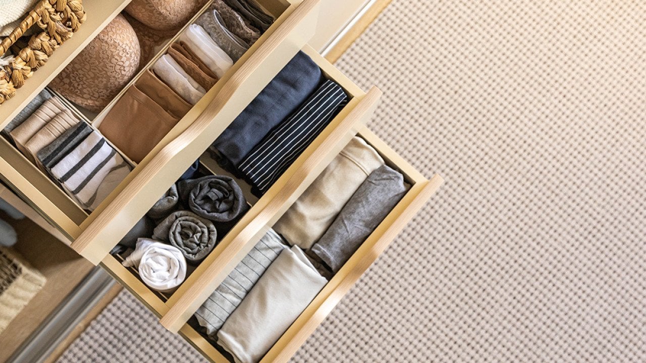 Opened chest drawers storing underwear.