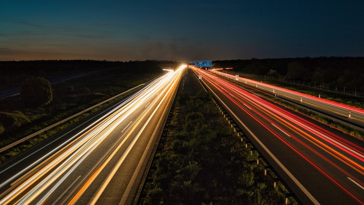 Long exposure of a highway at dusk