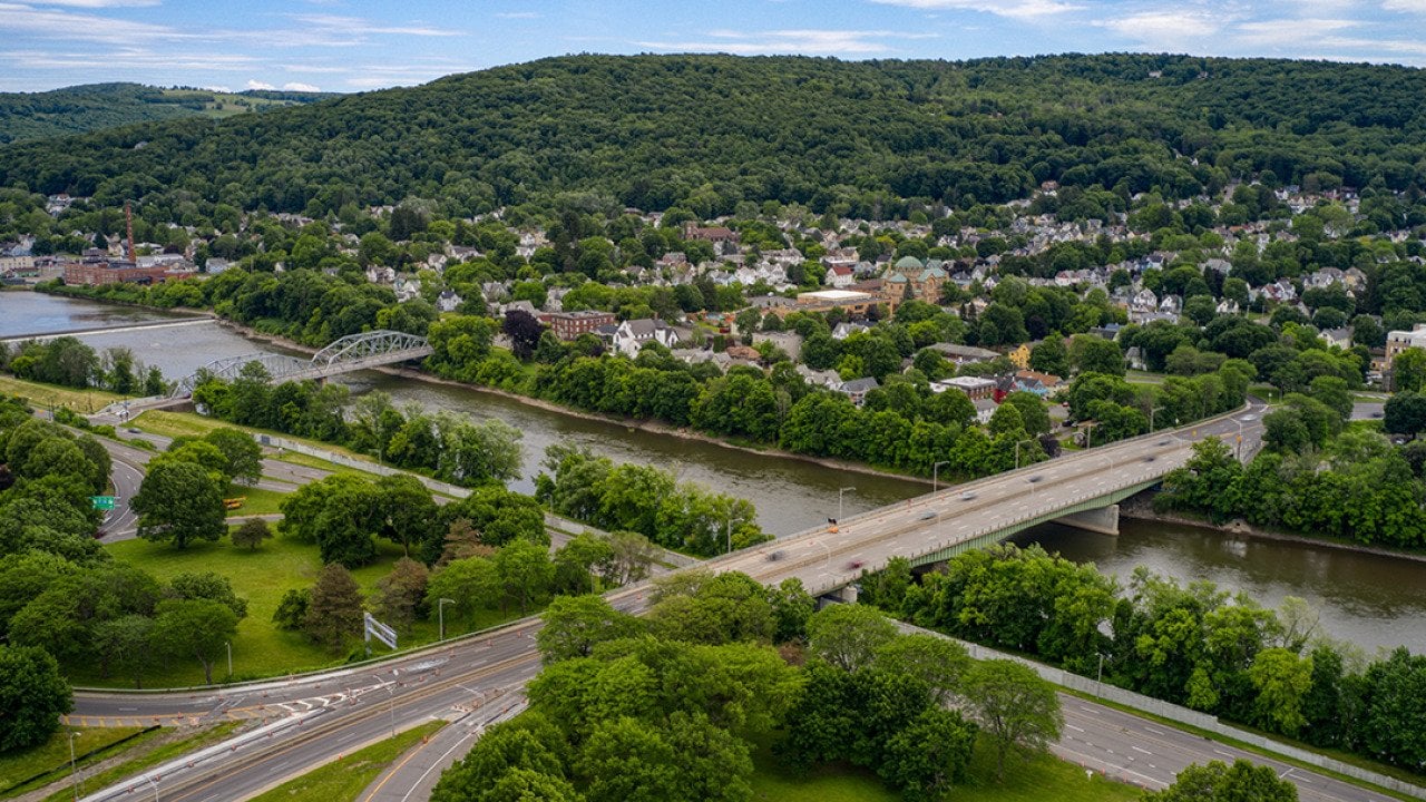 Aerial view of Binghamton in New York during summer.