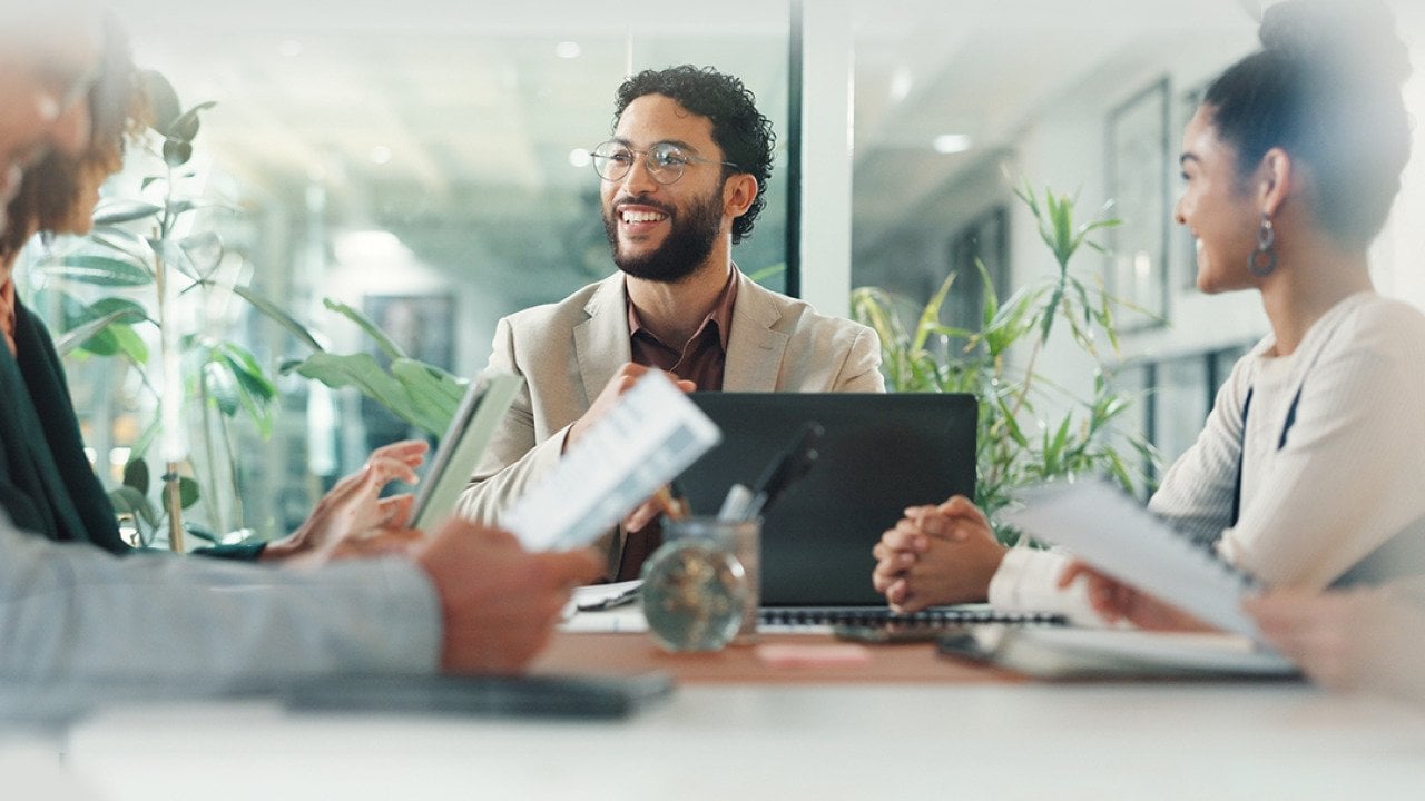 Businessman leading a team meeting.