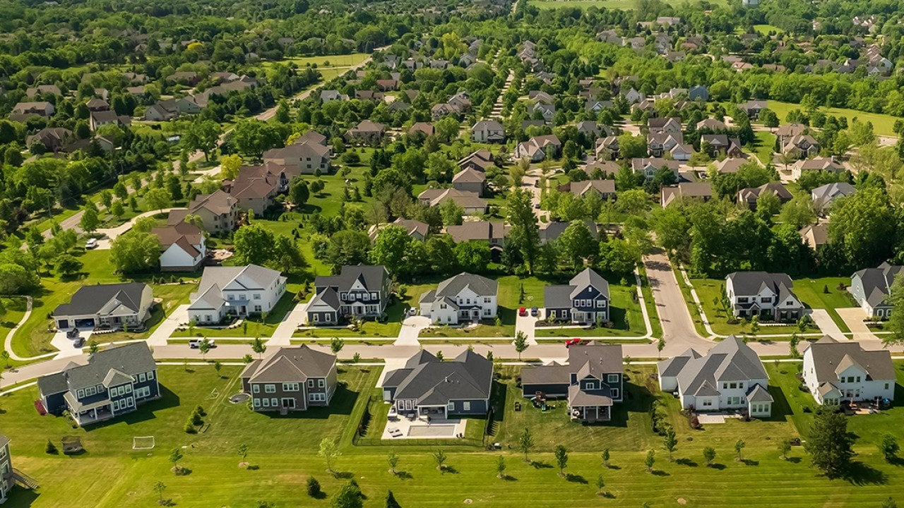 Aerial view of residential homes in Columbus, Ohio.