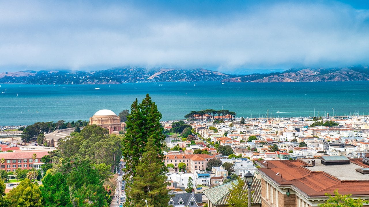 Aerial view of the Lyon Street steps in San Francisco, California.
