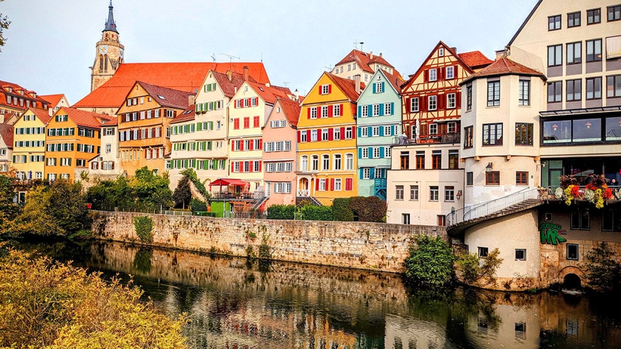 The Neckarfront in Tübingen, Germany during fall.