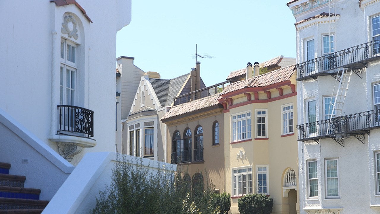 Houses in the Marina District neighborhood in San Francisco, California, USA.
