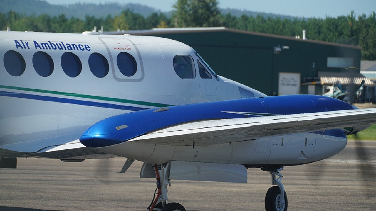 An air ambulance plane in a runway.