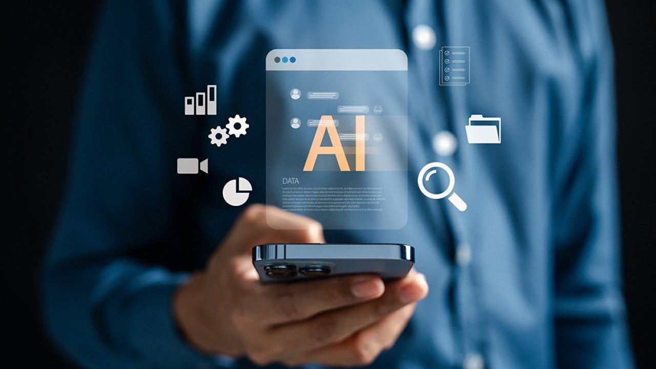 An analyst evaluating search engine optimization (SEO) enhanced through AI technology from a mobile device.