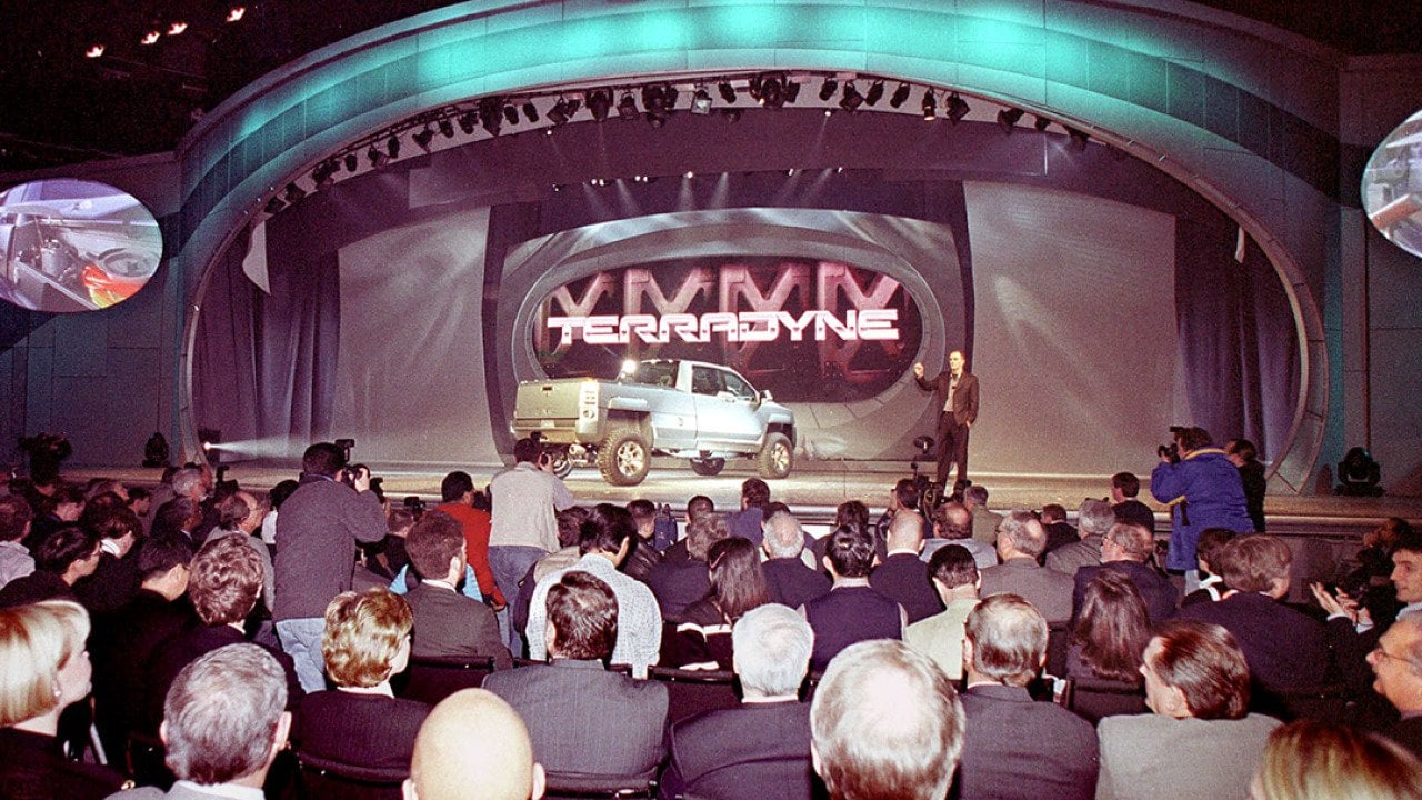 The 2000 North American International Auto Show in Detroit, Michigan where a new General Motors Terradyne concept vehicle was introduced.