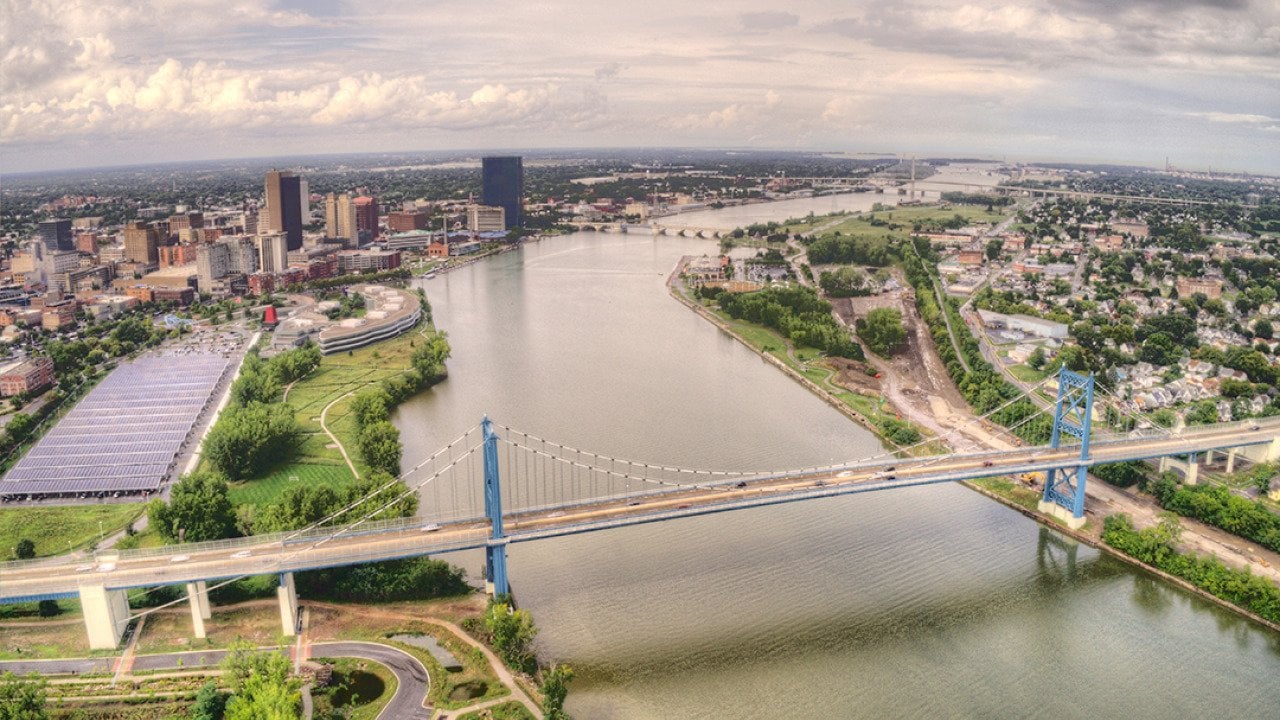 Aerial view of the urban district center in Toledo, Ohio.