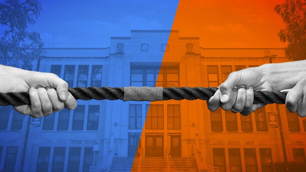 A custom collage showing a tug of war, depicting negotiation dynamics.