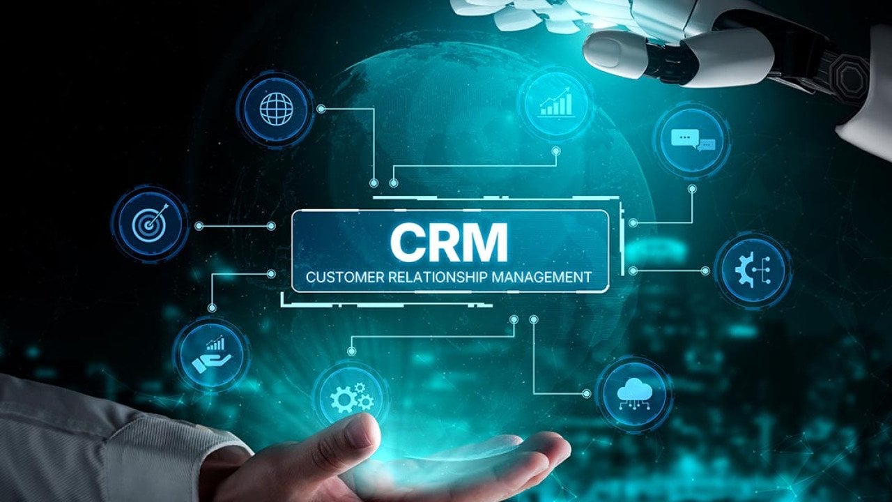 A creative graphic of CRM systems for business automation.