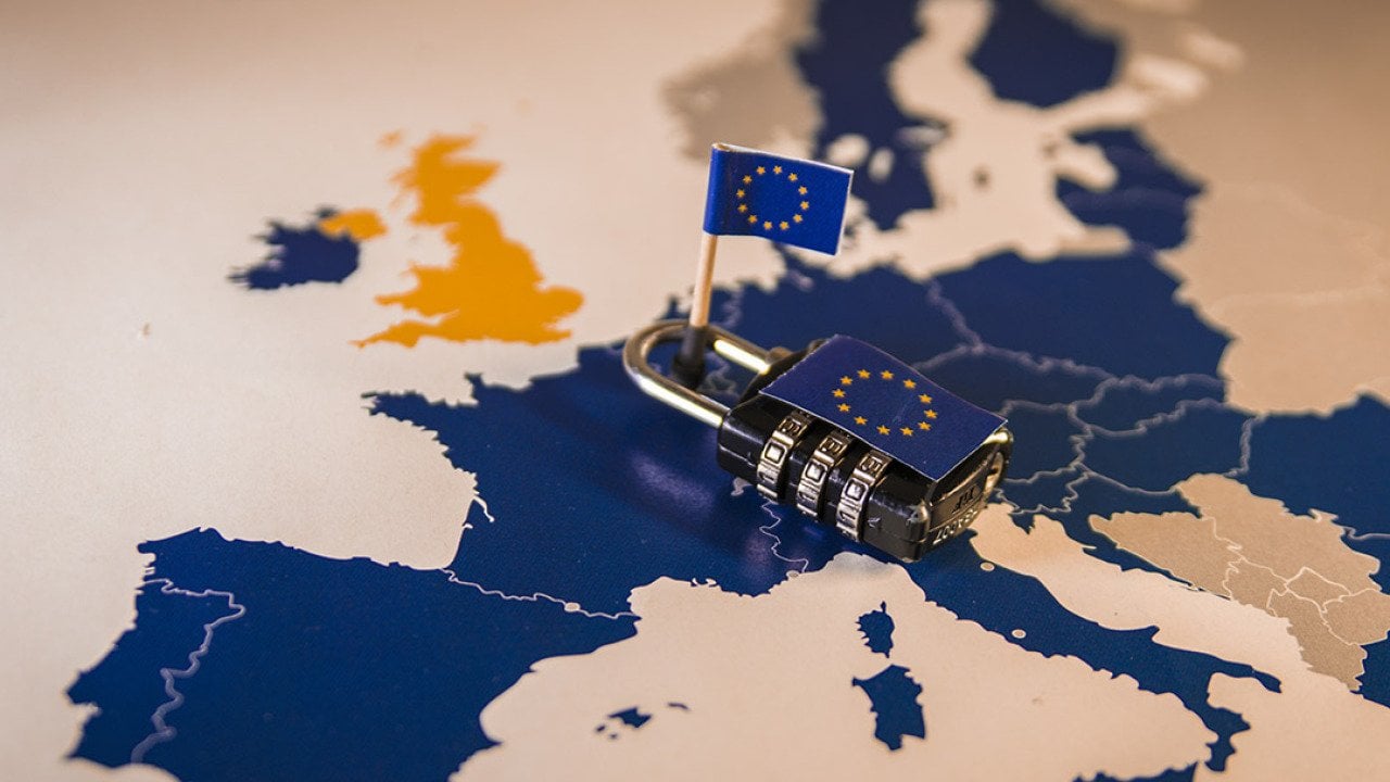 A padlock over European Union map, symbolizing the EU General Data Protection Regulation or GDPR.