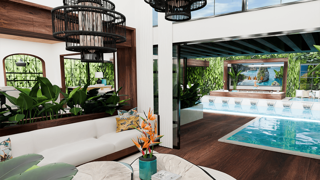 A tropical Balinese open-plan space by Bleu Canard Design.