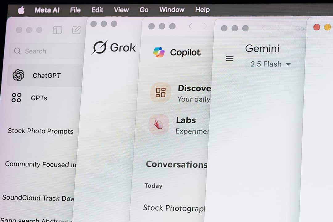 A set of open tabs navigating AI assistants.