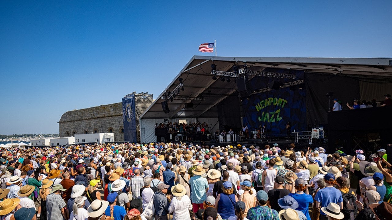 An atmosphere view of the audience and stage during the 2024 Newport Jazz Festival in Rhode Island, USA.
