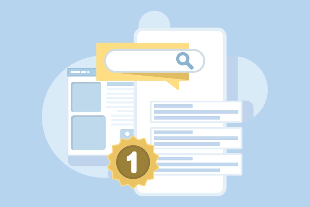 A vector illustration showing conceptual graphics of optimizing search engines.