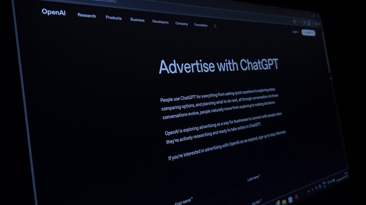 Close up image of the official OpenAI webpage displaying the option to