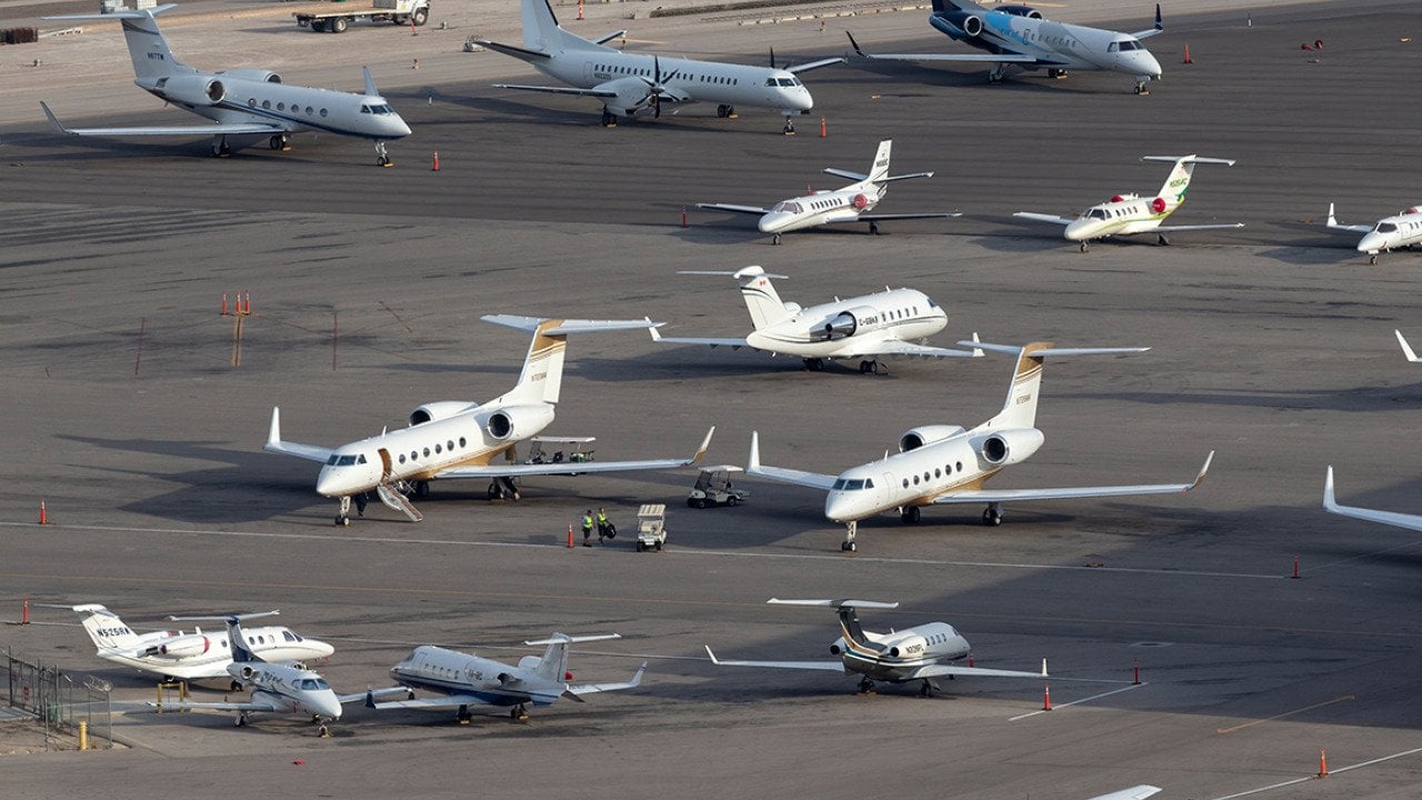 Overview of the private jet ramp at McCarran International Airport in Las Vegas, Nevada.