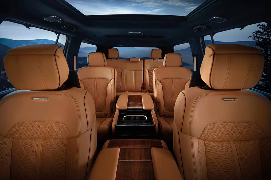 Leather interior of a 3-row SUV