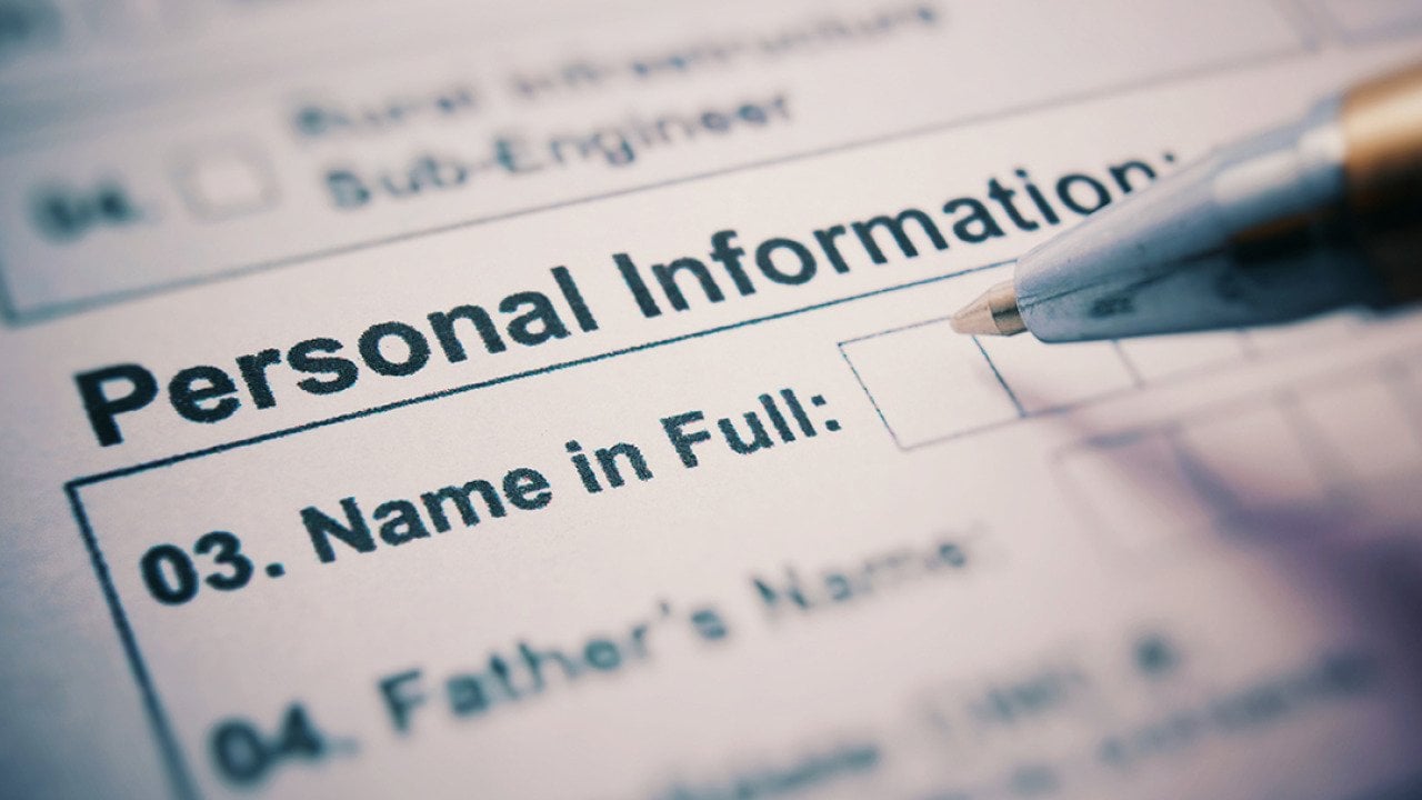 The full name section of a personal information sheet.