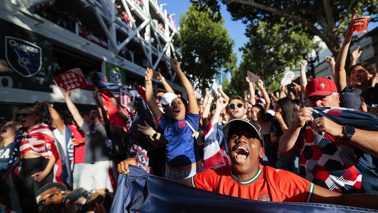 Soccer fans gather and cheer to watch USA vs. Bosnia and Herzegovina for Round 32 of the 2026 FIFA World Cup.