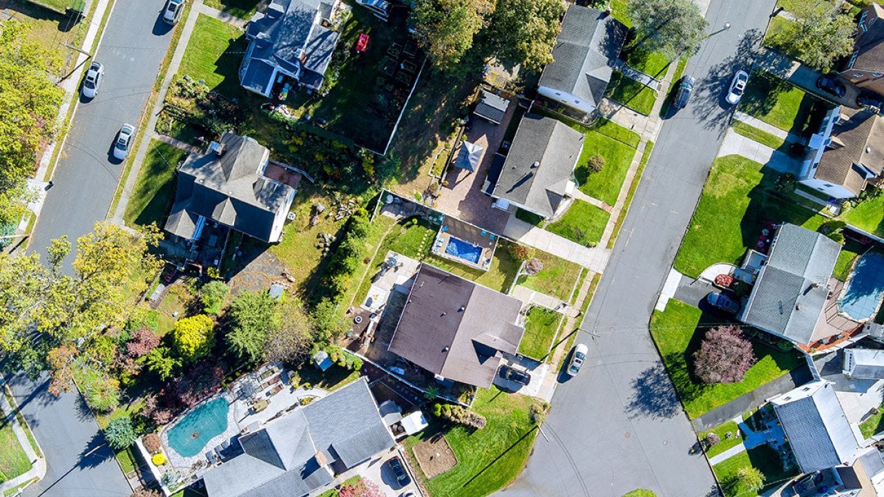 Aerial view of a residential area in New Jersey.