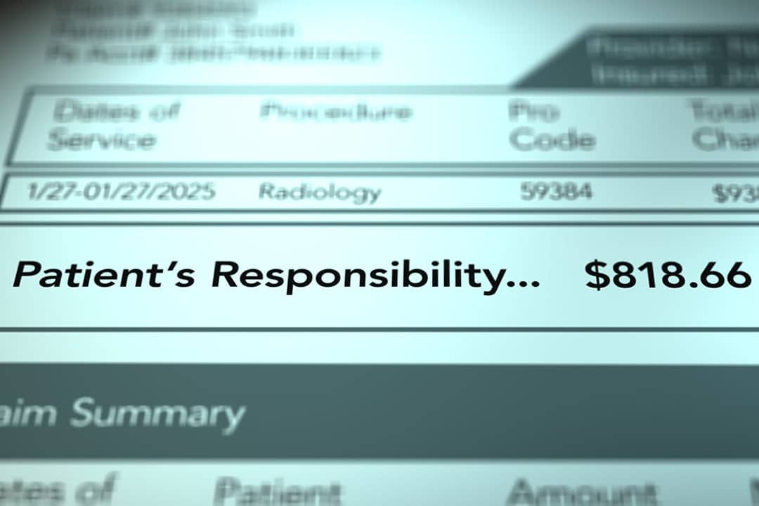 Close up on a patient's medical total bill price.