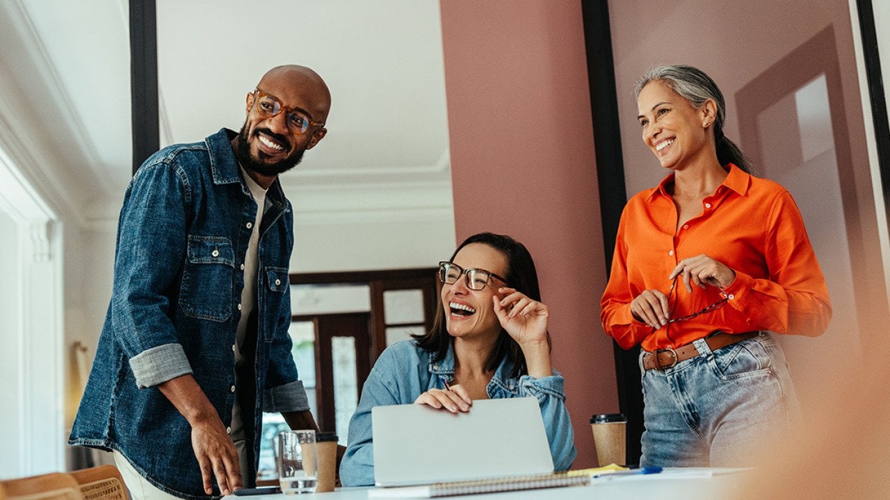 A business team enjoying collaboration in an office.