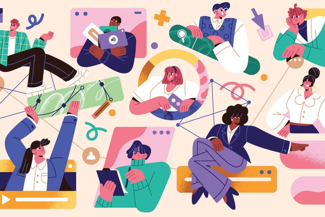 An illustration concept of a team of employees setting tasks and collaborating projects.
