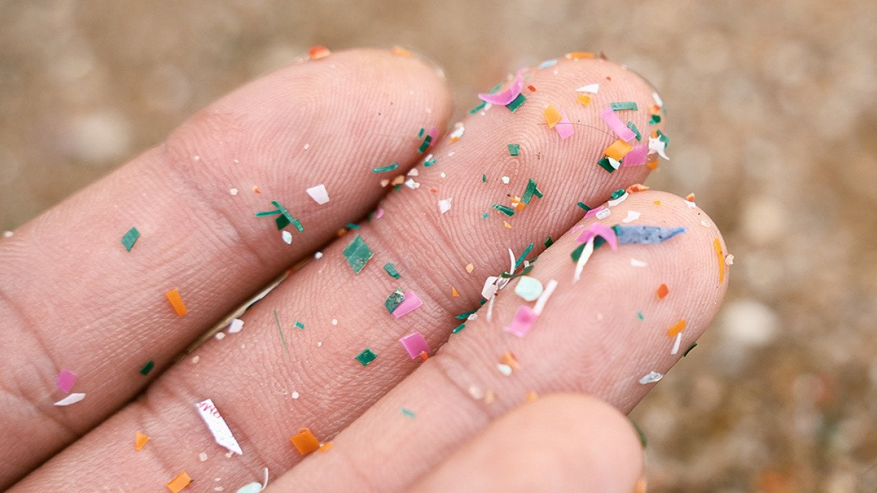 Micro plastics on a person's fingers.