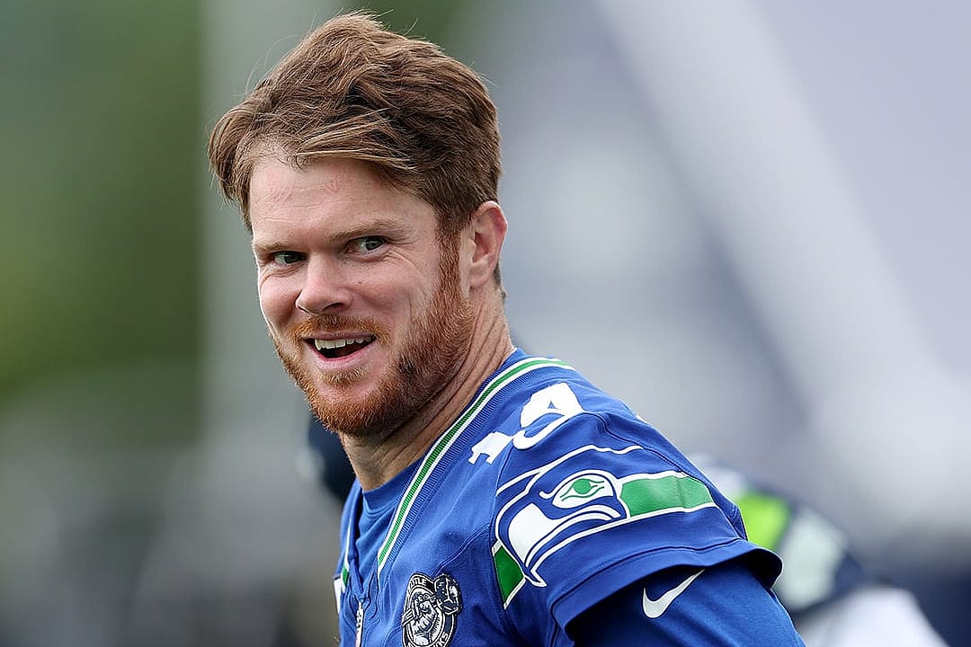 Sam Darnold #14 of the Seattle Seahawks works out during practice at Virginia Mason Athletic Center on June 04, 2026 in Renton, Washington.