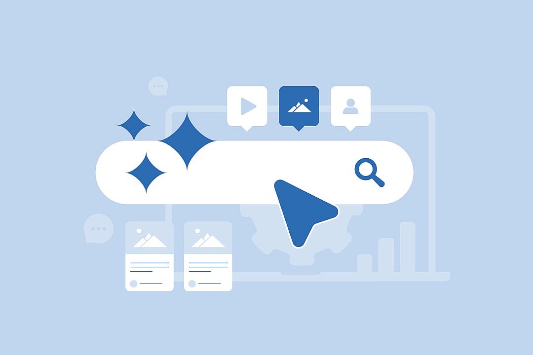 A custom vector illustration featuring elements of AI-driven content for SEO experience.