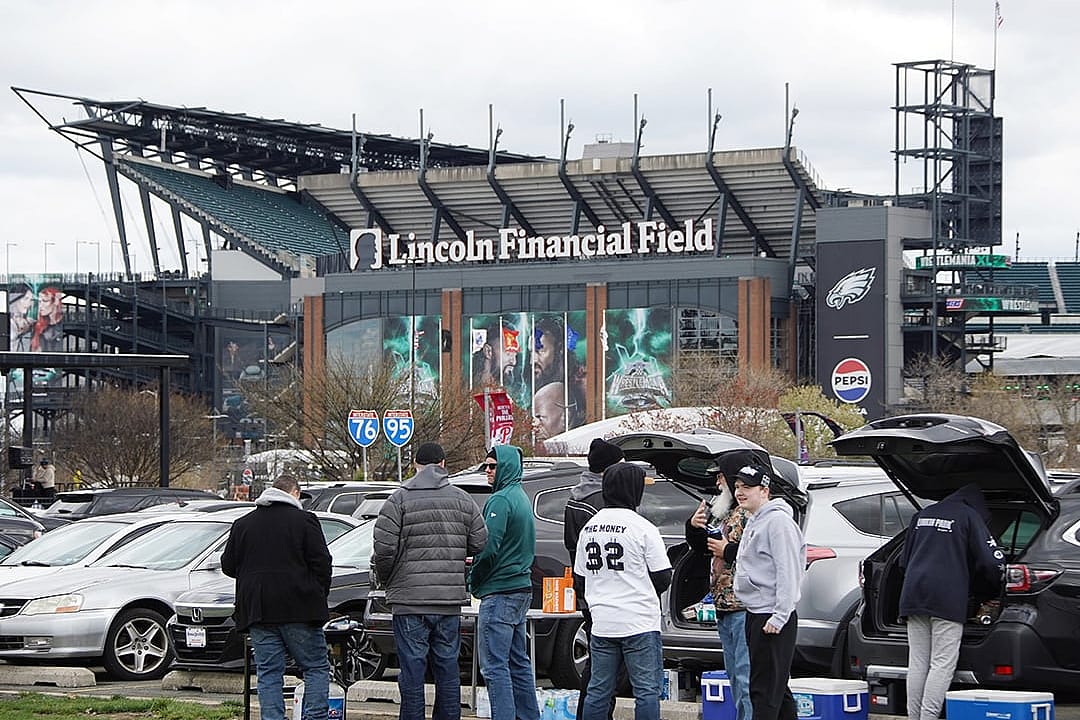 Football fans tailgating outside of Lincoln Financial Field in Philadelphia, Pennsylvania, USA.