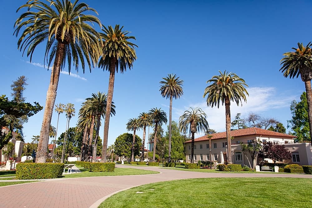Campus of Santa Clara University, a private university in Santa Clara, Silicon Valley, San Francisco Bay Area on a sunny day
