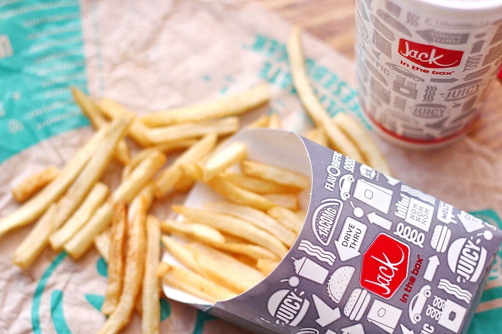 An overhead shot of some Jack in the Box french fries