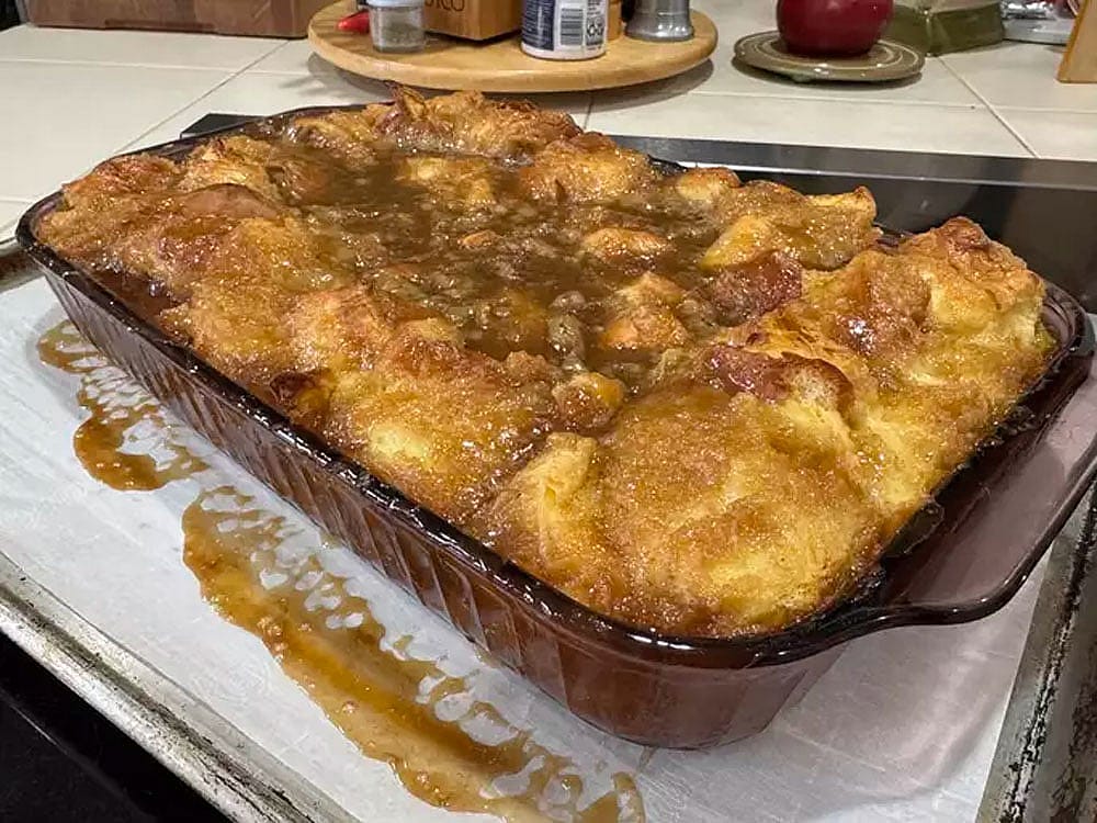 Close shot of a baked french toast