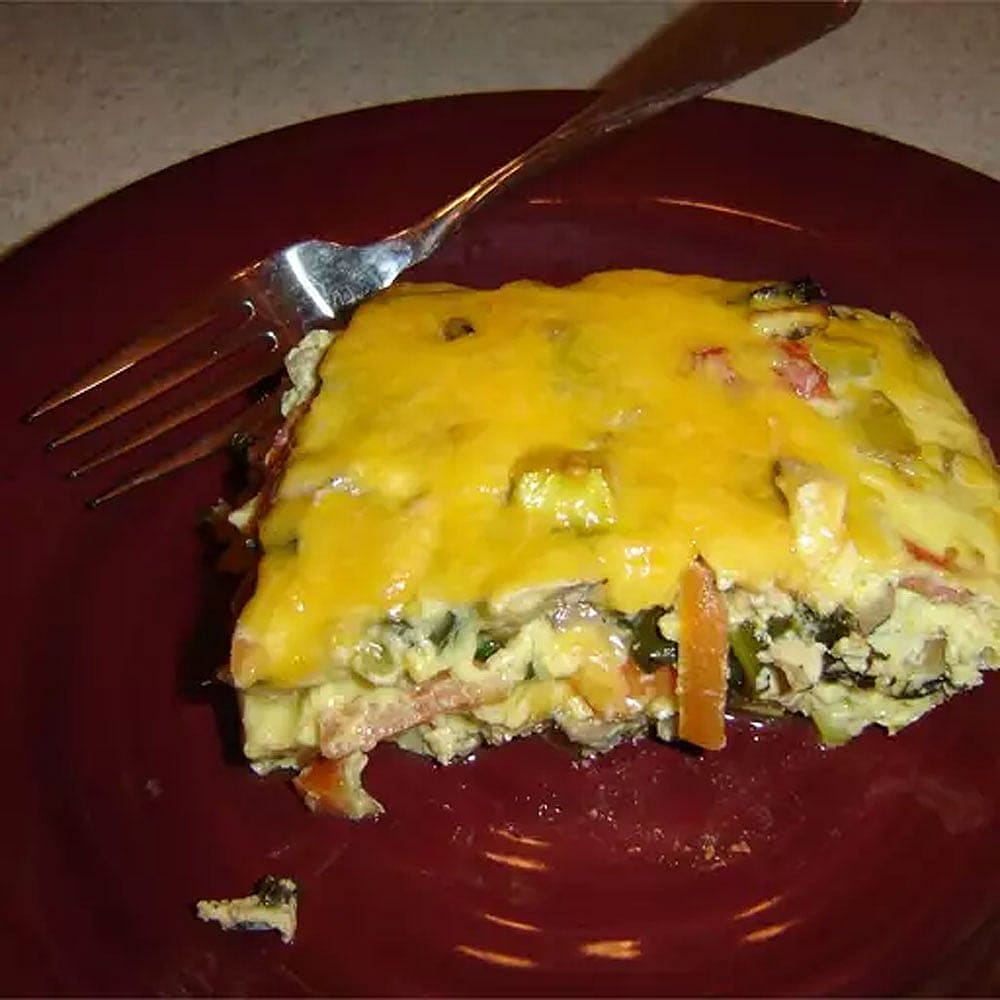 Close shot of a eggy veggie bake