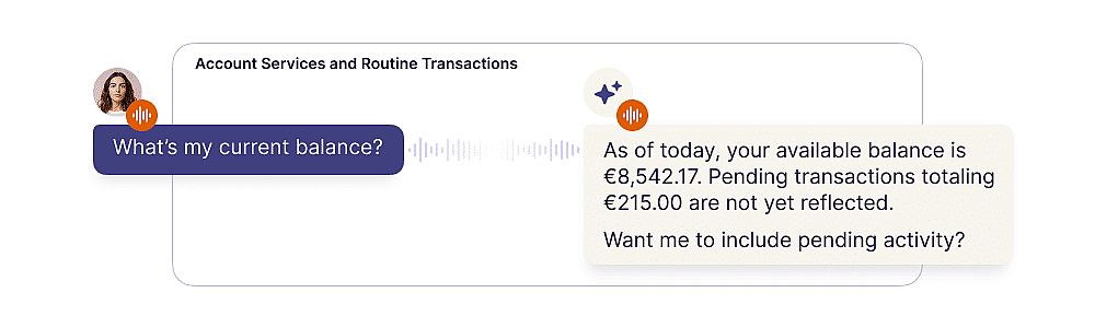 An infographic of a sample customer inquiry about their current account balance and an AI response.