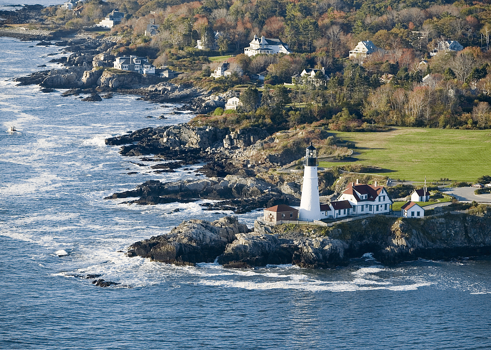 Portland Head Lighthouse and coastline.
