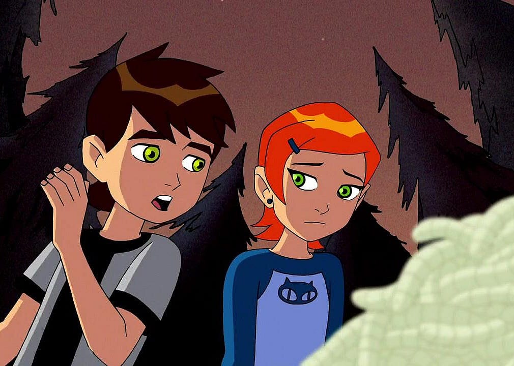 A cartoon of a boy and a girl.