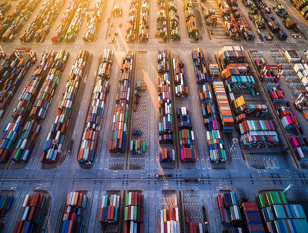 Rows of loaded cargoes at the Shanghai Port, one of the largest cargo ports in the world.