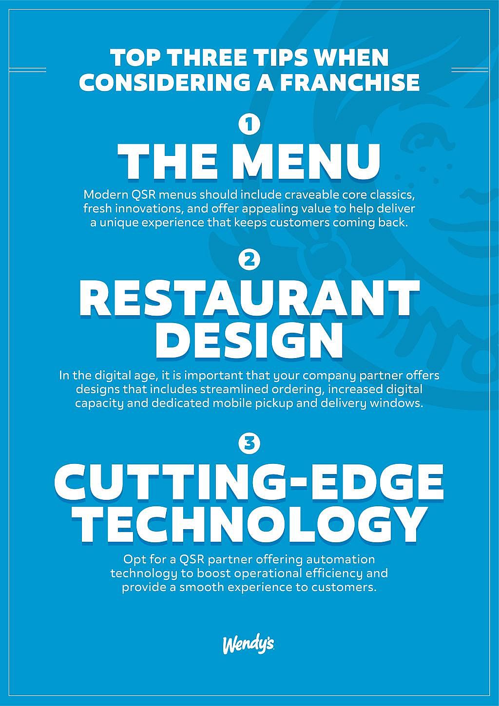 Infographic listing the top three tips when considering a franchise.