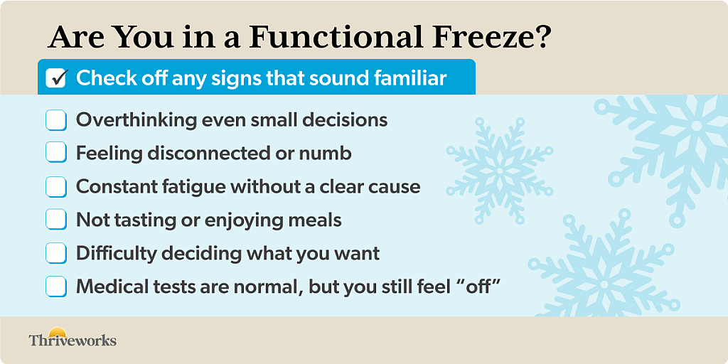 Infographic listing signs of having a functional freeze.