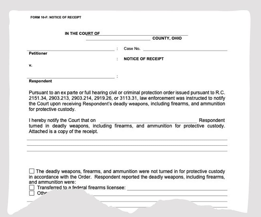 Screenshot of Ohio's 10-F form which can help keep track of who has guns.
