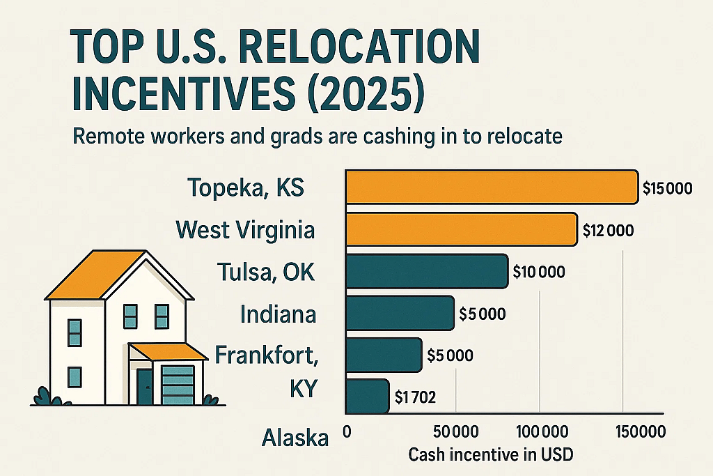 Infographic showing the top U.S. relocation incentives in 2025.